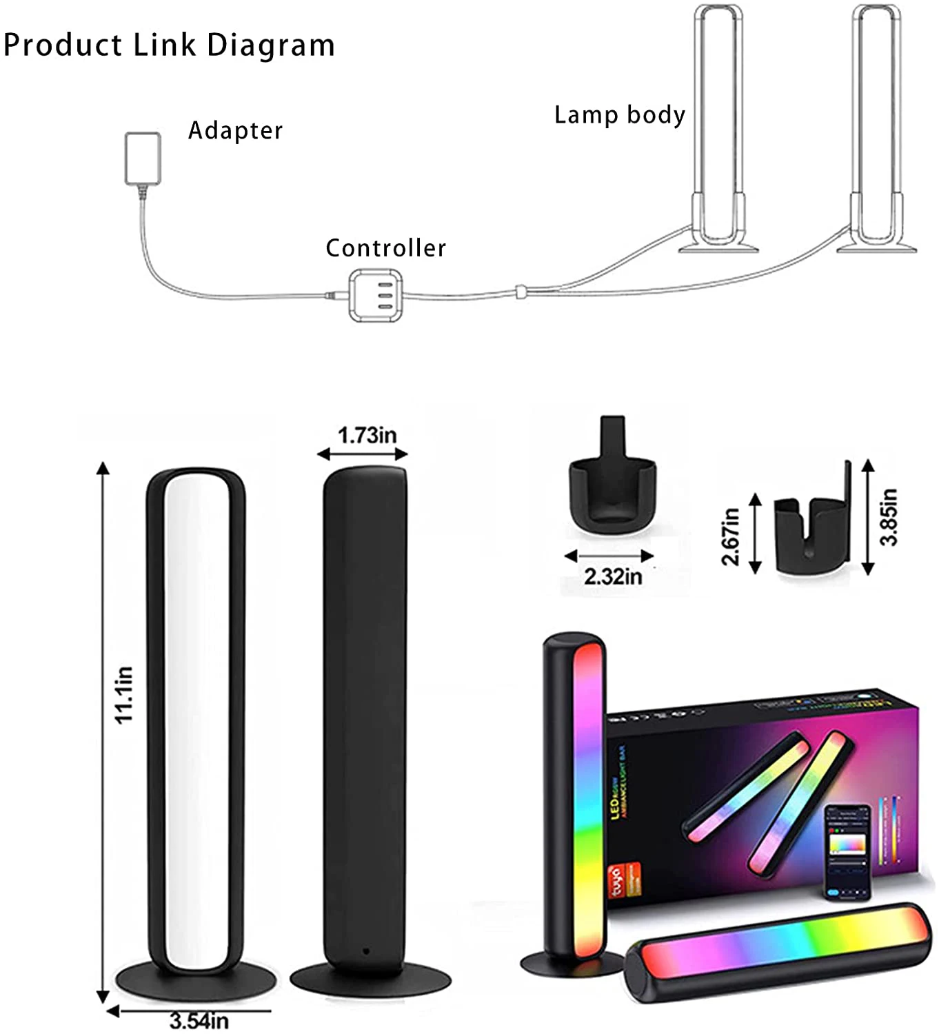 product 2 pack smart led light bars rgb color changing ambient backlight lamp with 12 scene modes music sync wifi play light bars for tv-39