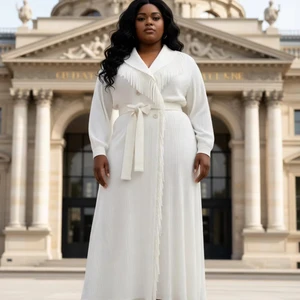 African Plus Size Casual Oversized Pleated Down Coat with Fashionable Fringes Plain Dyed Polyester Women's Outerwear