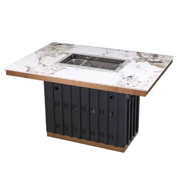 Factory Custom Round Smokeless Hot Pot Table for Commercial Restaurants