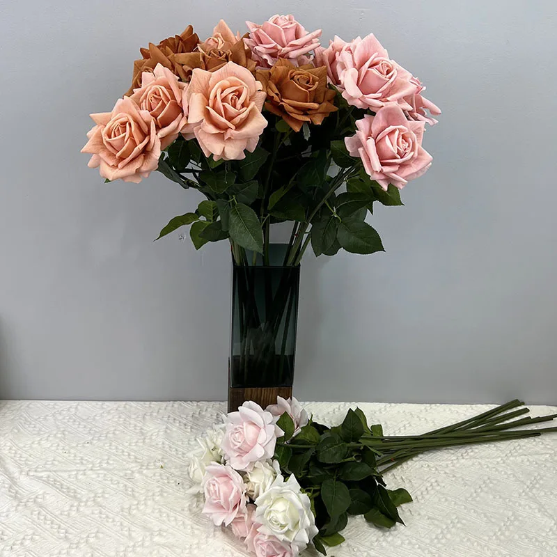 Wholesale Large Artificial Roses Dusty Rose Flower 12cm Real Touch Silk