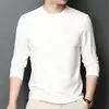 Camiseta blanca de manga larga con cuello redondo.