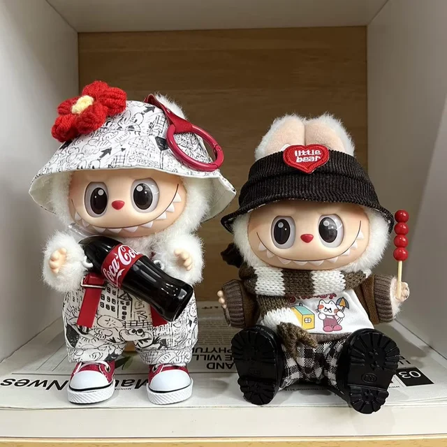 Custom Fast Shipping Labubu Clothes Cool Trendy Labubu 3.0 Vinyl 17cm Pendant Sitting Party Fashion with Replacement Hat