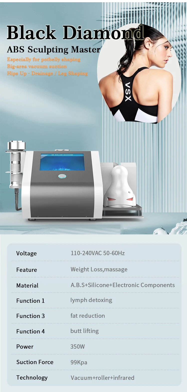 Popular 5D/8D inner ball roller slimming machine cellulite massage 360 rolling detox body slimming machine LF-174