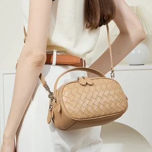 Wholesale 2026 Trending Customized  Fashion Women Leather Woven Bags Crossbody Vintage Handbags Luxury Side Bags for Ladies