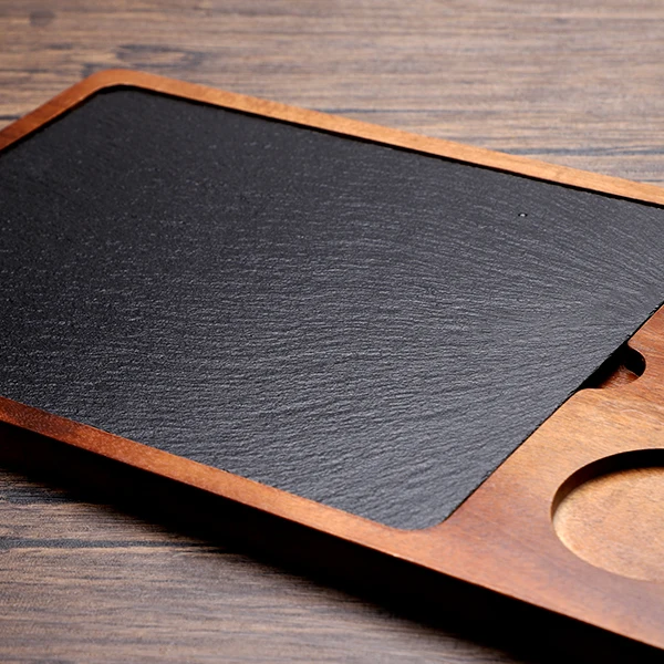 Factory Direct Wholesale Tableware Natural Slate Wood Food Tray Set