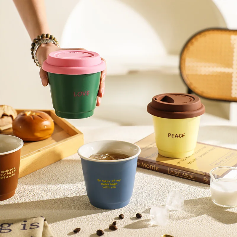 Custom Multi-color Series Coffee Mugs With Silicone Lid Cute Ceramic Water  Cup Breakfast Milk Cup Wholesale