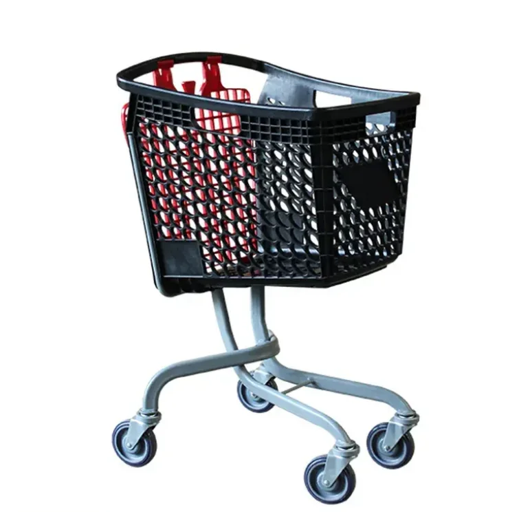 Shopping Trolley Cart with Mesh Folding Feature Plastic Supermarket Shopping Basket for Store Use