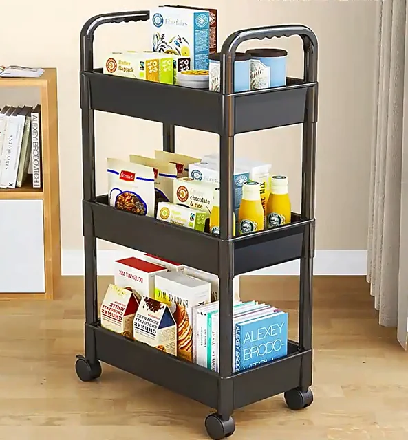 3 Tiers Plastic Multifunctional Trolley Service Cart Utility Rolling Storage Racks