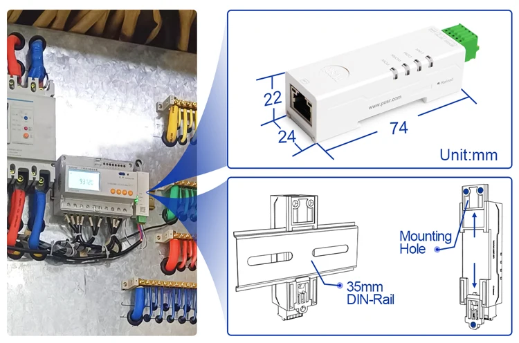 DIN Rail RS485 RS232 to Ethernet Modbus Gateway Bidirectional Transparent Data T