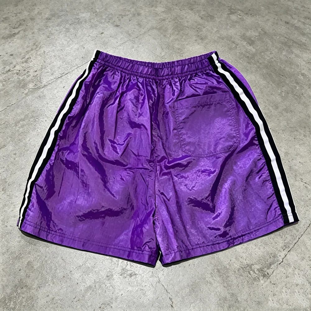OEM ODM Men Elastic Waist Dual Side Stripes Breathable Beach Jogging Street Glossy Nylon Shorts gallery 3