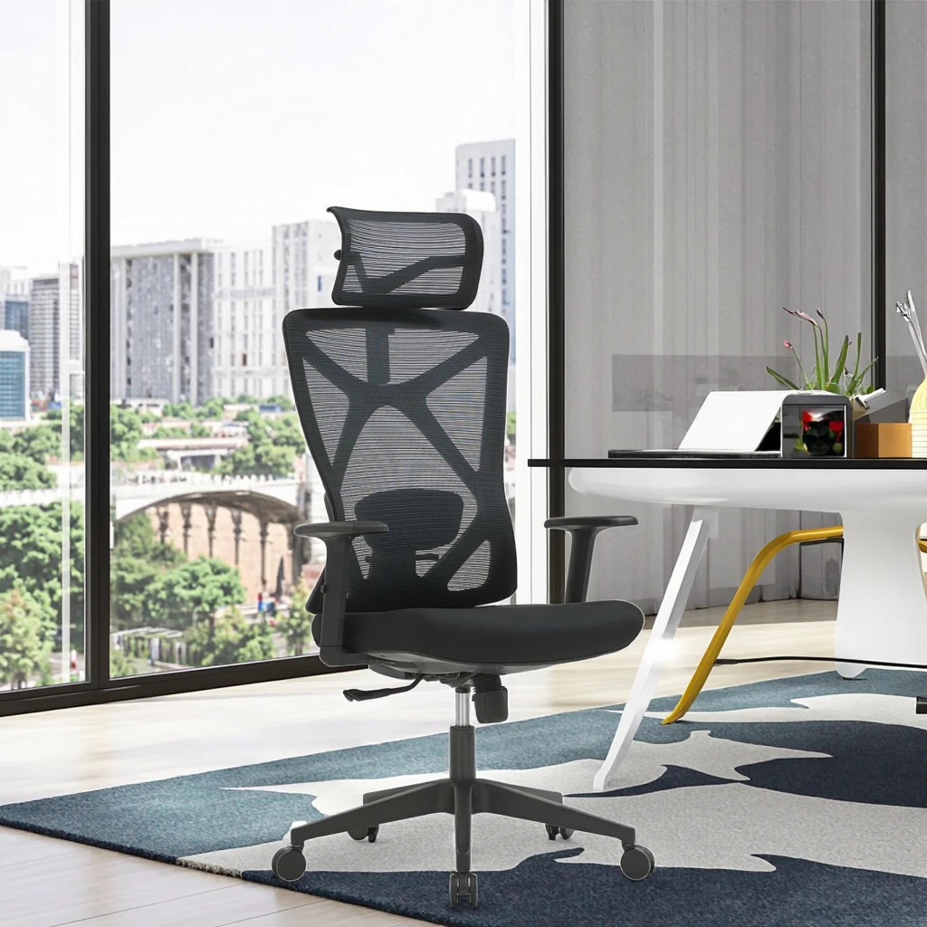 Ergonomic Swivel Chair with Dual-zone Lumbar Support PU Armrests High Back Design for Long Sitting Sessions 2