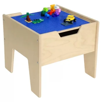 Natural Plywood Material Children's Activity Table with Storage for Children to Play Kids Square Interactive Table with Lego