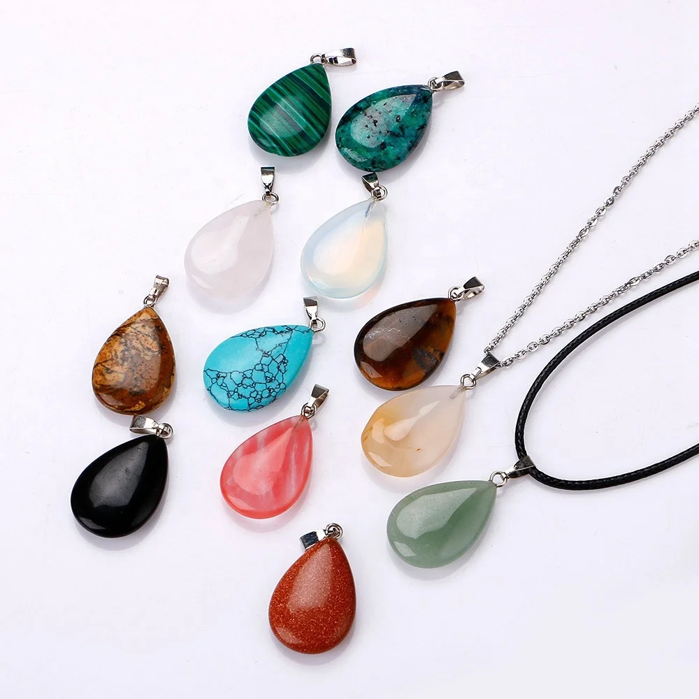 Wholesale Mix stone Fashion Drop shaped Natural gemstone Pendant For Jewelry Necklace Making