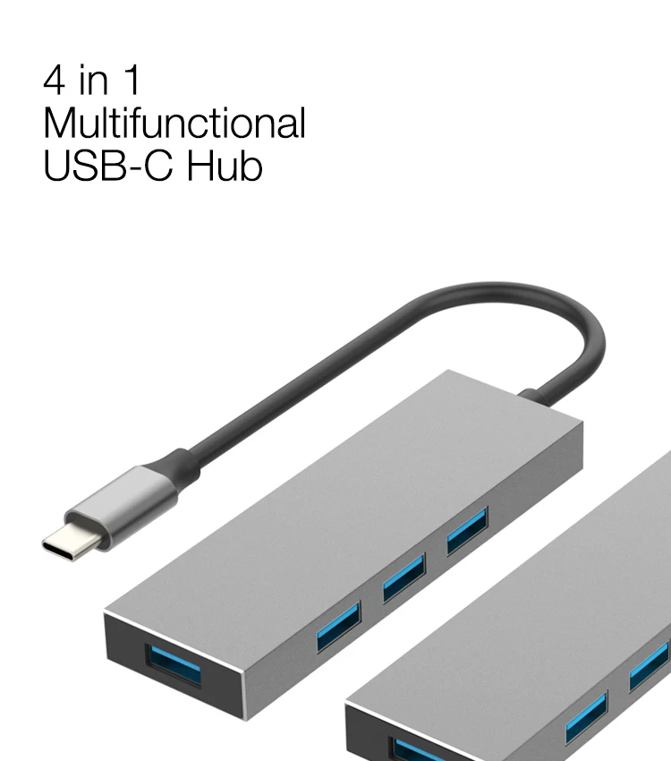 4-Port USB 3.0 Hub 5Gbps Portable for PC Mac Laptop Notebook Desktop Compact 