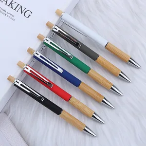 2026 New Promotion High Quality Customized Wood Bamboo Ball Pen with Rubber Coated Office Supplies  Click Bamboo Ballpoint Pen