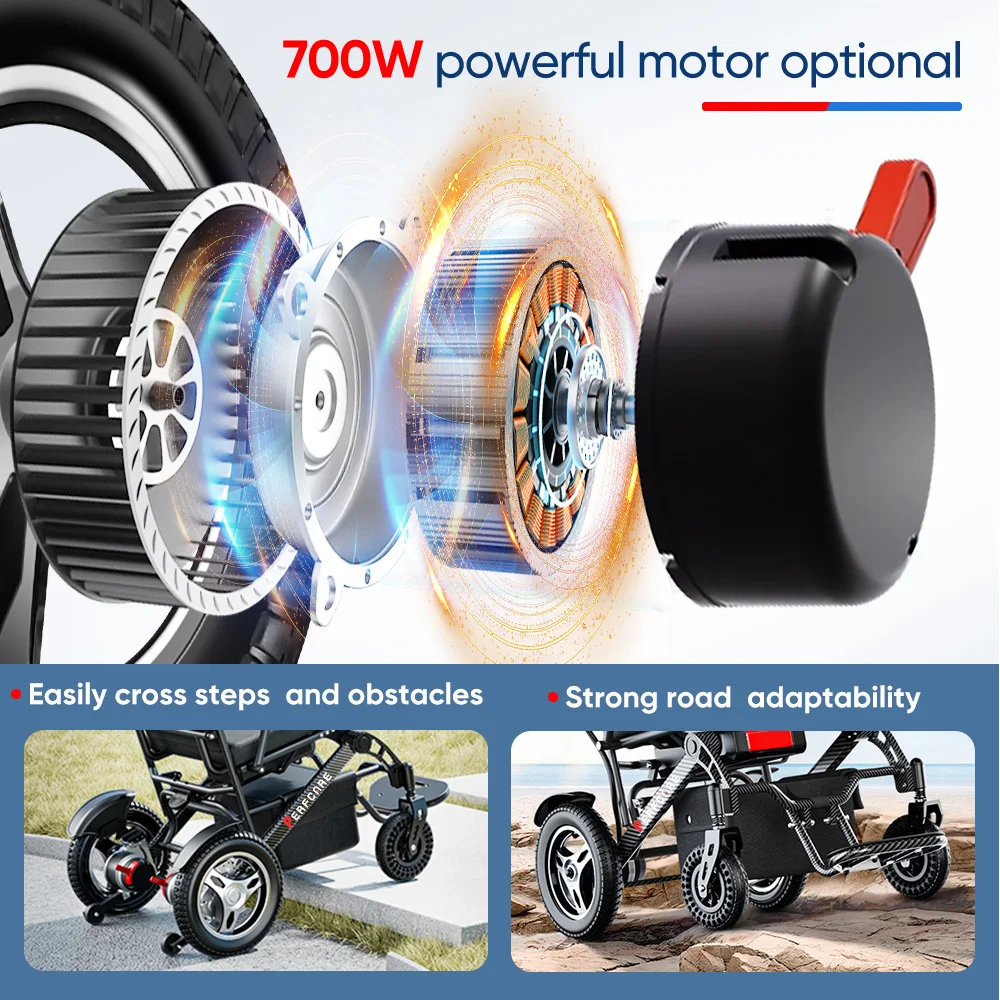 700W All-Terrain Portable Electric Wheelchair Airplane Small Folding Lightweight 120kg Capacity Wheelchair Electric