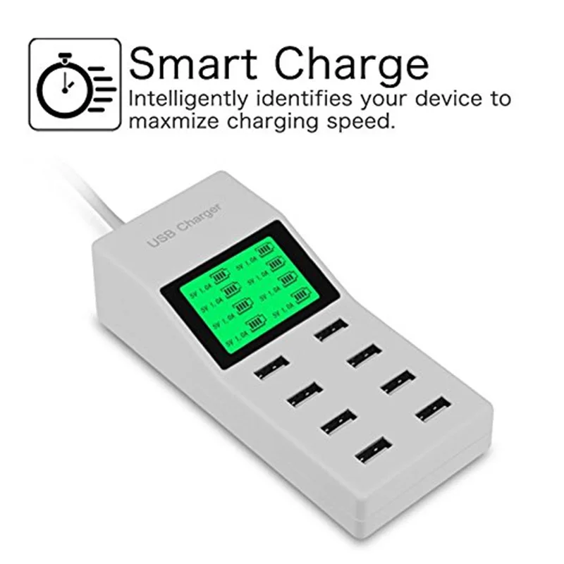 Multi USB Wall Charger 8 Port AC Power Adapter Smart Quick Charge Dock Station for Universal Phone Tablet Power Bank