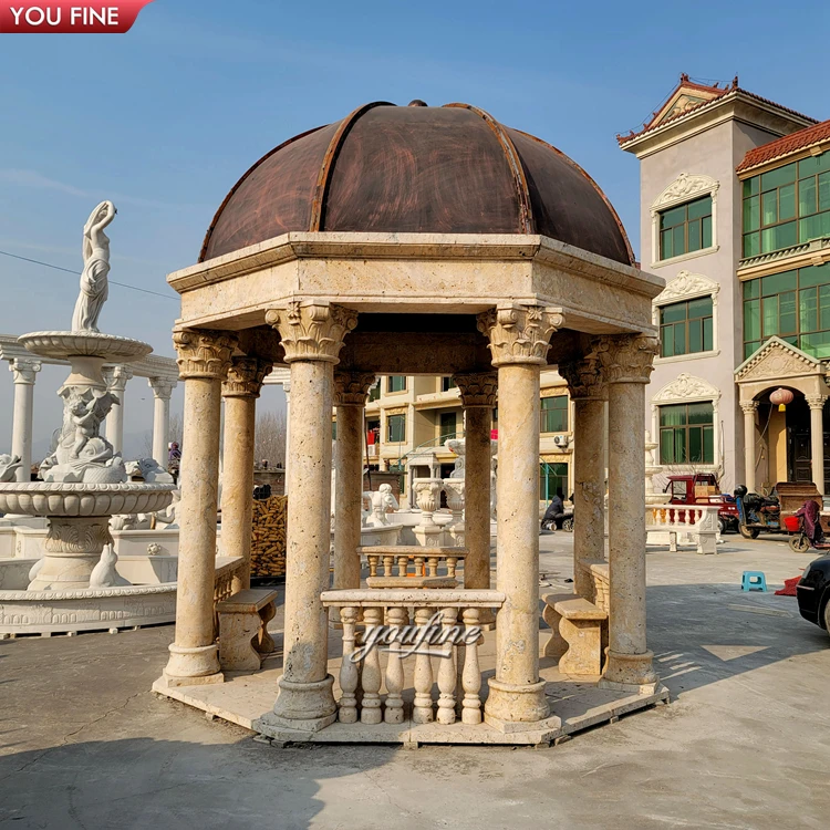 金属屋根付き屋外大型ベージュ彫刻大理石石ガーデンガゼボ - Buy Large Stone Garden Gazebo,Garden Marble  Gazebo,Outdoor Marble Column Gazebo Product on Alibaba.com