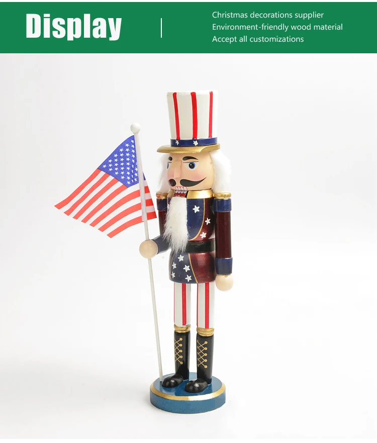 Manufacturer American Indoor 15inch 38cm Xmas Custom Christmas Wooden Nutcracker Figurines Decor