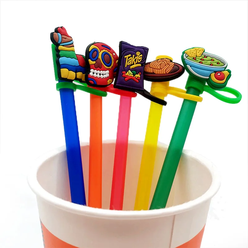 Cute Sloth Rabbit Cat Maxican Reusable Metal Straws Tips Dust Toppers