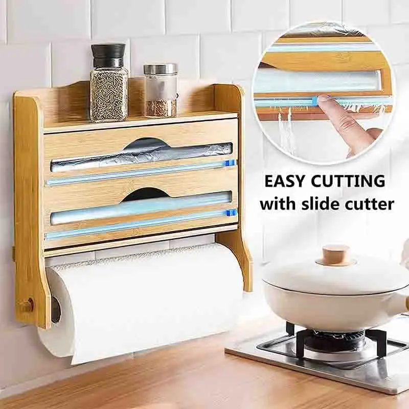 RAYBIN Kche 2-in-1 Rollen-Organizer-Halter aus Bambusholz mit Schneider  fr Aluminiumfolie, Wachspapier und Frischhaltefolien-Spender Aufbewahrung|  Alibaba.com