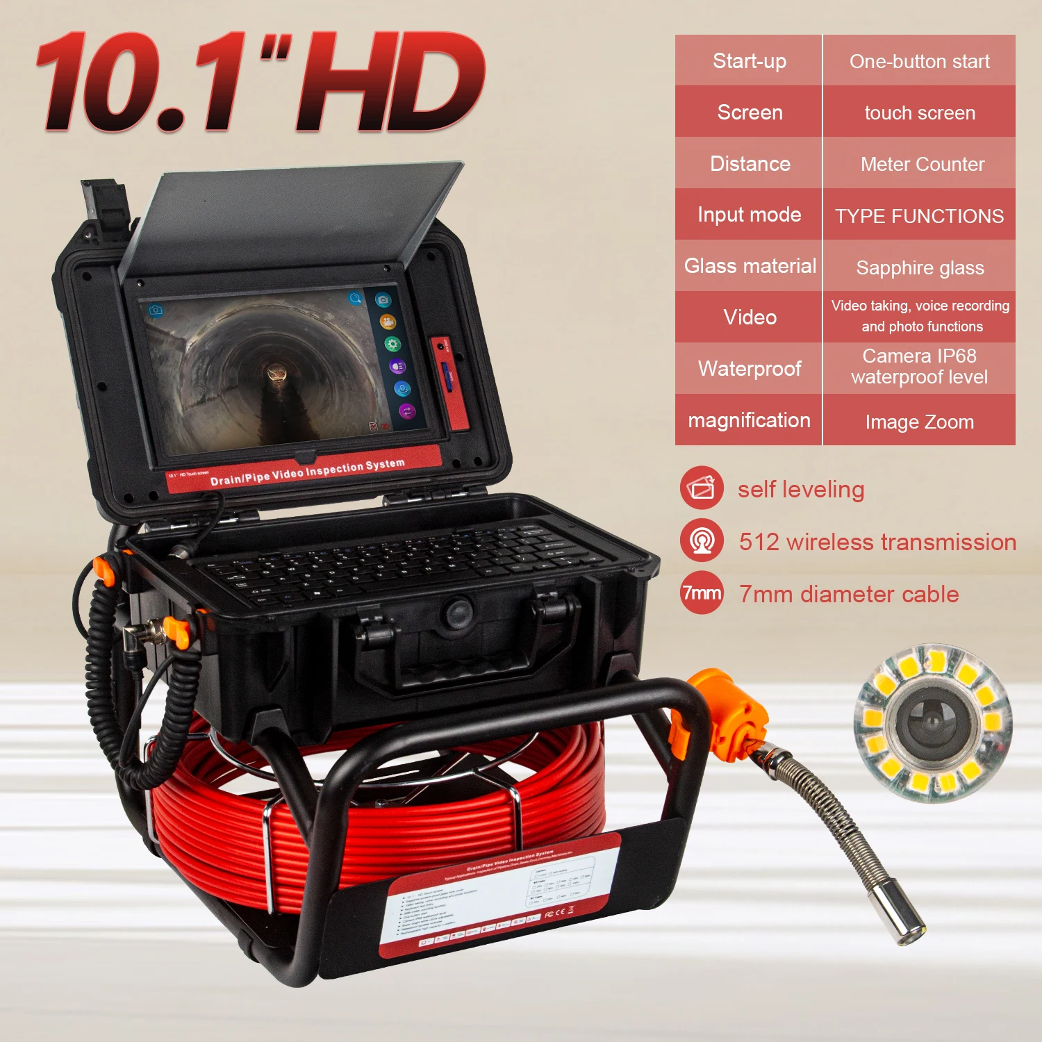 10.1Inch HD Touch Screen 512HZ Sonde/Transmitter Sewer Drain Endoscope 16GB Card Video Audio Recording Pipe Camera Inspection