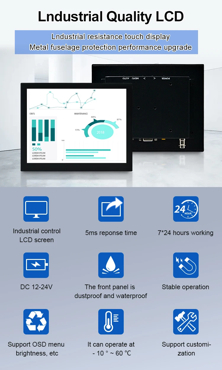 Custom Industrial IPS Touch Screen Monitors 10-23 Inch Capacitive Touchscreen LCD Display with Built-in Speaker for Desktop