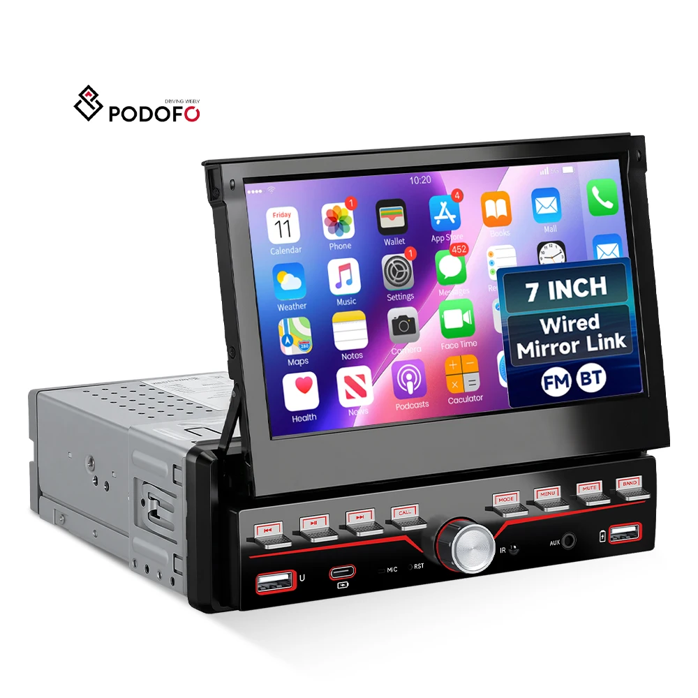 Podofo 7'' Single Din Car Stereo HD MP5 Car Multimedia Player Mirror Link BT/FM/UI Colour-Keyed Lamp Manufacturer OEM/ODM A4605