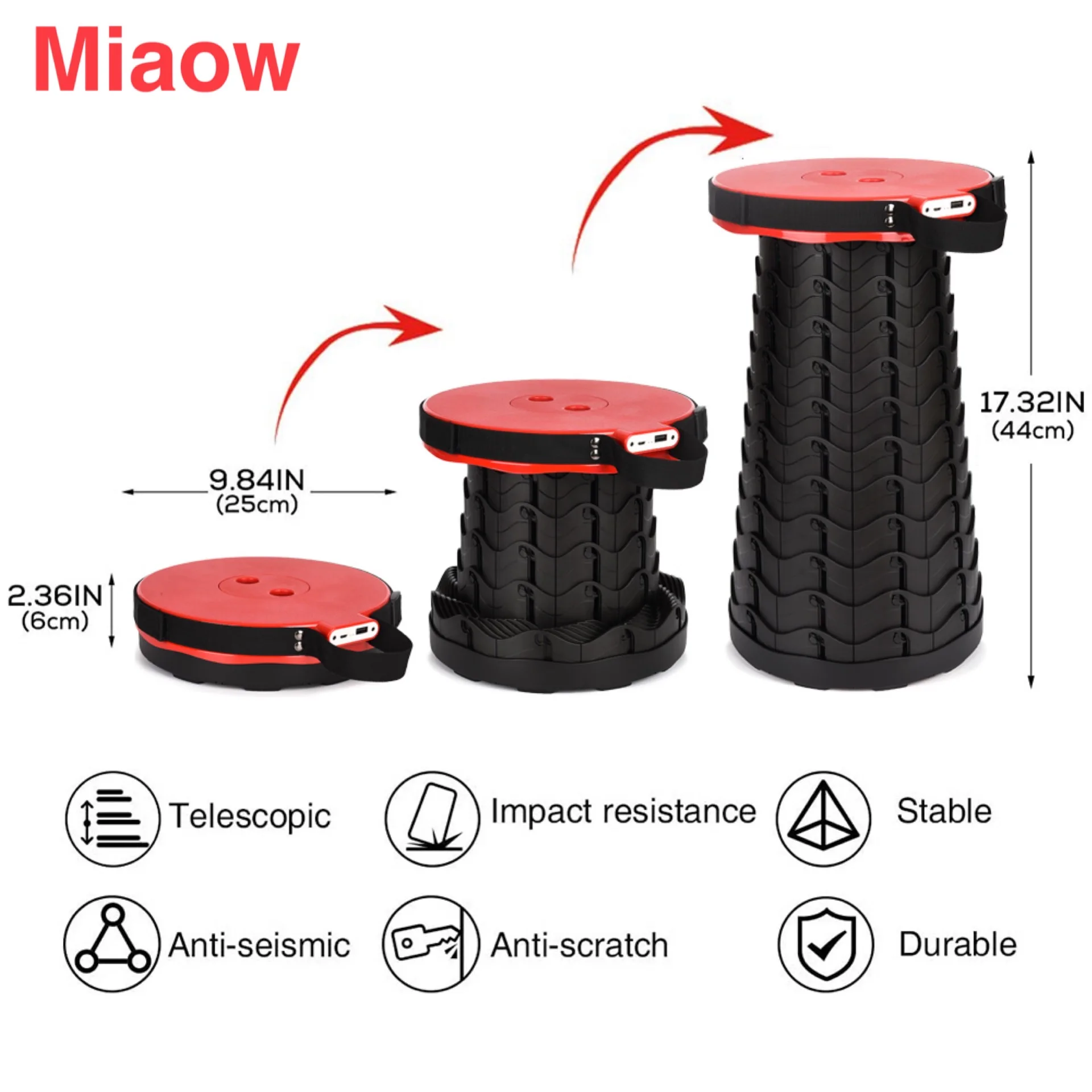 Rugged and Retractable Folding Portable Camping Chair Mobile Power Supply Stool