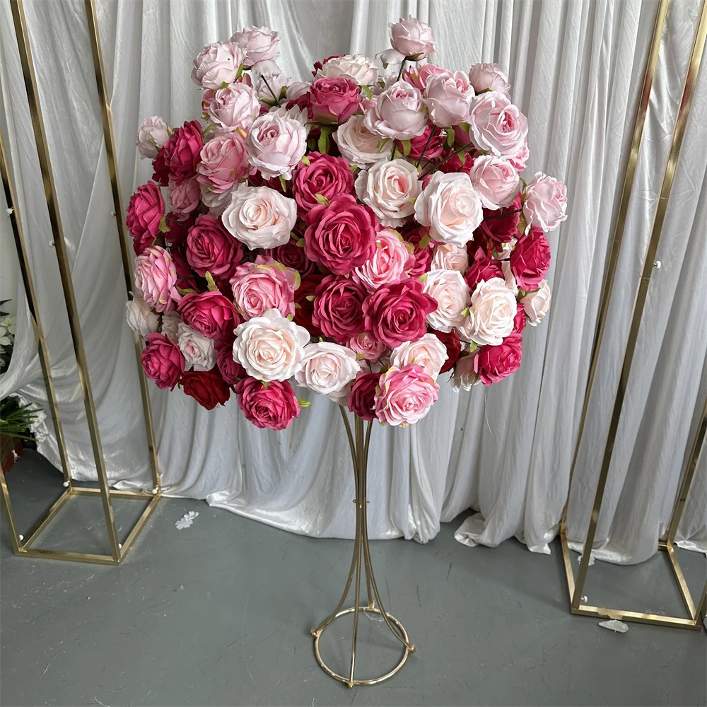 IFG New Designed Fuchsia Pink Coral Silk Flower Ball 3D Centerpiece Flowers  for Wedding Valentine's Day Graduation Easter, image size:1000x1000