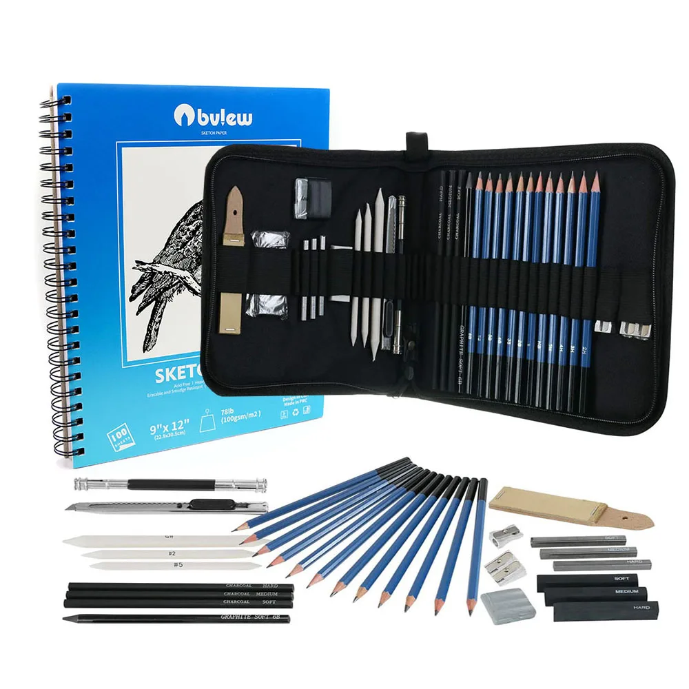 33 Pieces Professional Drawing Sketching Pencils Set,portable Zippered  Travel Case-charcoal Pencils, Sketch Pencils, Charcoal Stick.drawing 