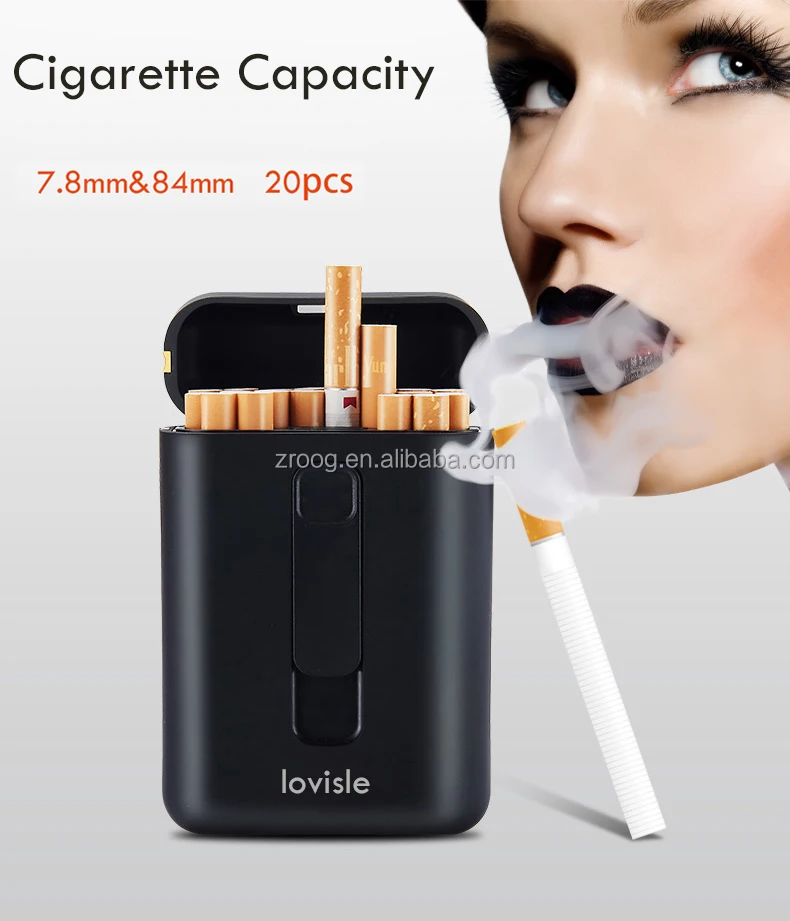Lovisle Tech Full Pack 20 Regular Cigarettes Case Box Automatic Ejection  Holder with Dual Arc Lighter USB Rechargeable Flameless