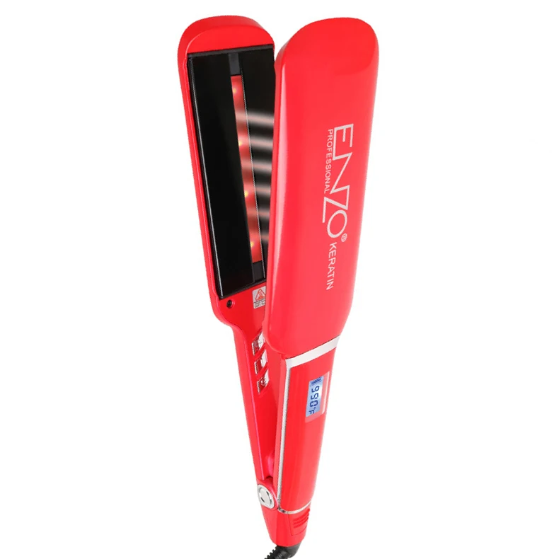 ENZO Good Quality Red Stretcher Custom Women Led Display Flat Plate Wide Plate Hair Straightener