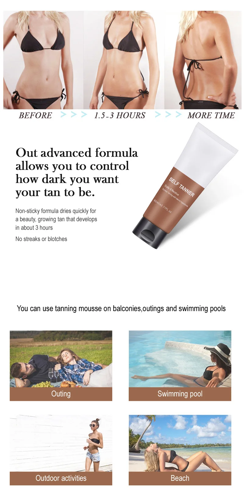 Private Label Organic Self Tanner Skin Care Waterproof Sunless Tan Body