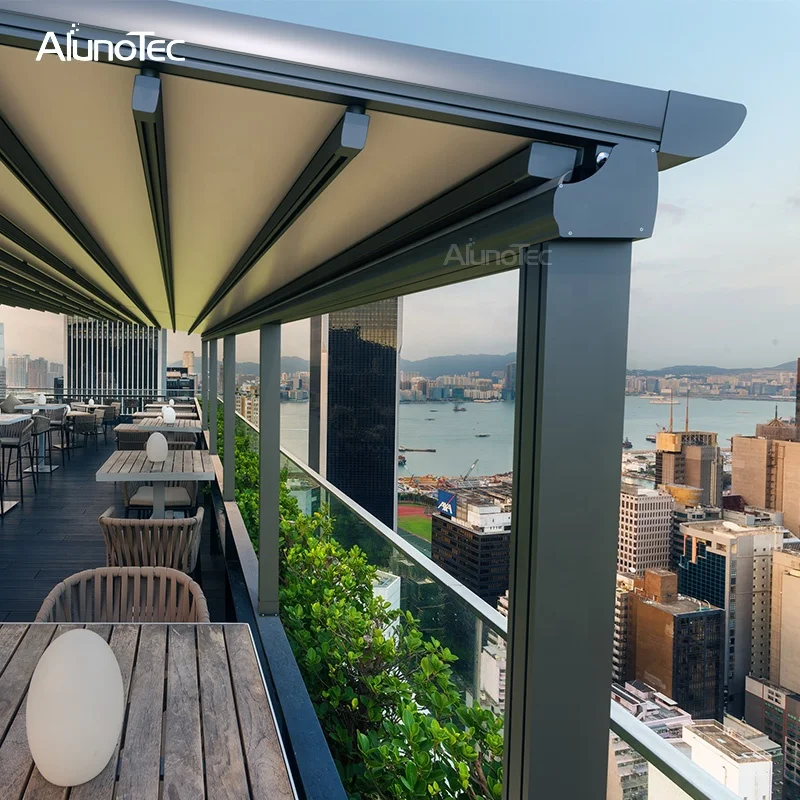Easy Assembly Powder Coating Motorized Outdoor Folding PVC Awning Pergola Retractable Roof