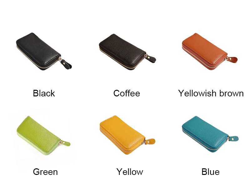 Key Holder Wallet Split Leather Unisex Pure Colors Zipper Car Key