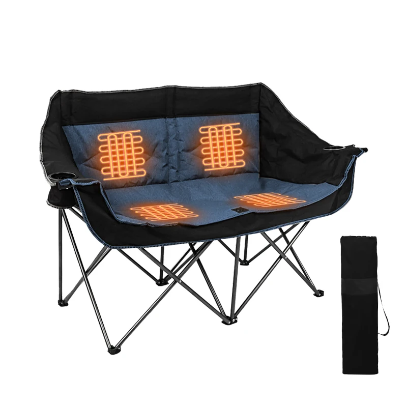 Factory Custom Portable Couple Heated Double Seat Outdoor Furniture Leisure Luxury Lazy Folding Camping Garden Beach Chairs