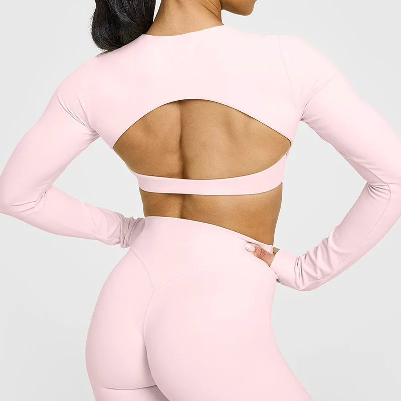 High-end Backless Breathable for Sports Top Full Sleeve Chest Pad Tight-fitting Yoga Wea detail