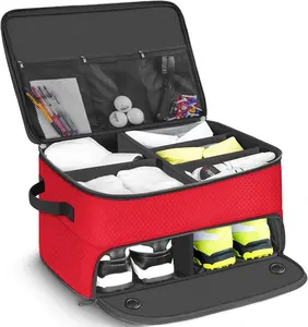2 Layers Golf Organizer Three Shoe Compartments Golf Accessories Bag for Tees Gloves Balls Golf Trunk Organizer for Travel
