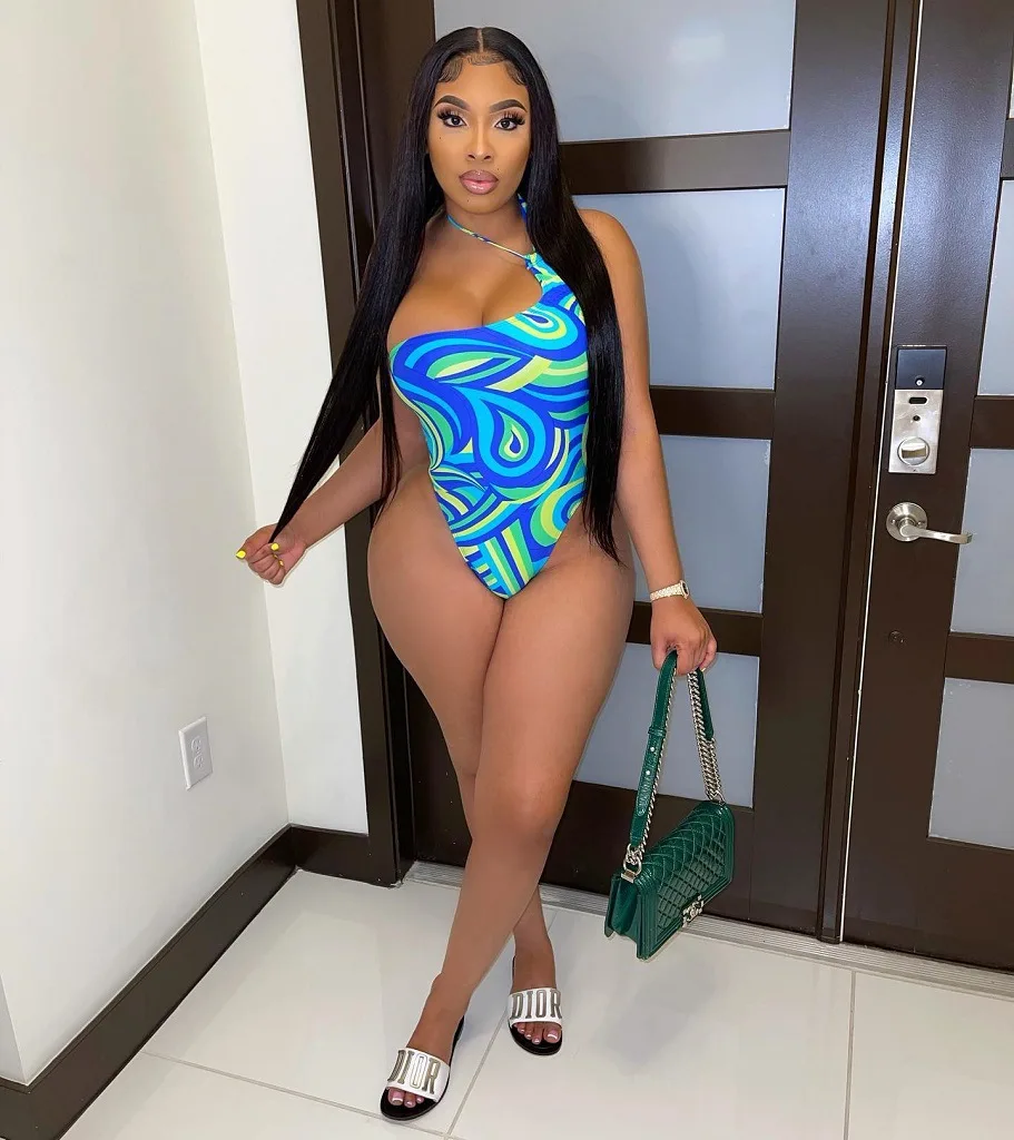 2022 Newest Design printing  sexy bodysuit swimsuit summer sleeveless beachwear one piece swimsuit for women