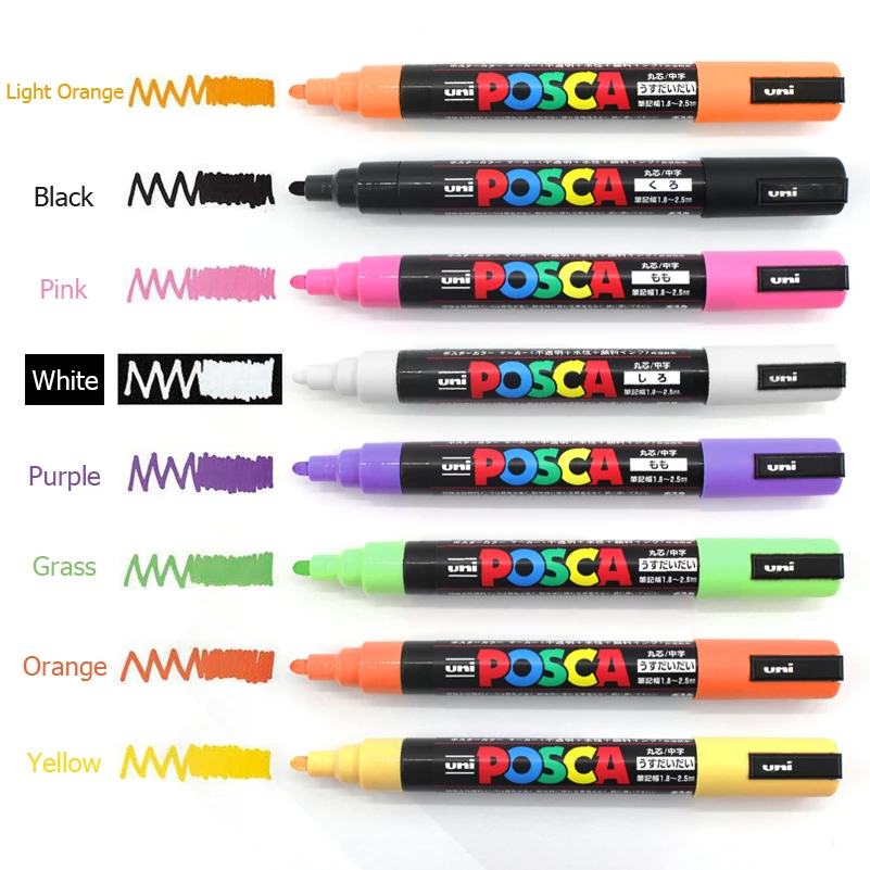 Uni Posca Paint Marker FULL RANGE Set , Mitsubishi ALL Natural & Dark ,  Gold & Silver Pen Medium Point 29 Color (PC-5M)