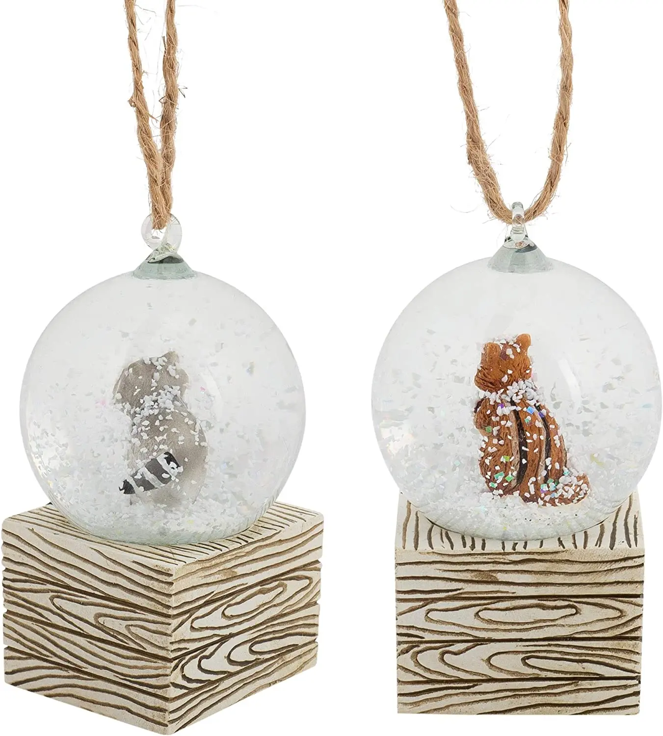Mini Brown Resin Squirrel Raccoon Snow Globe Polyresin Hanging Christmas Ornament