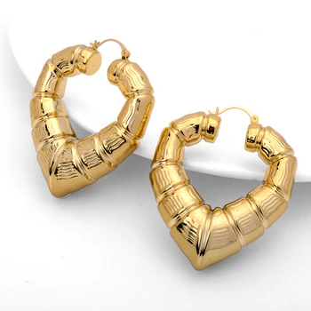 Wholesale brass geometric bridal vintage wedding big dangling luxury gold plated hoop earrings