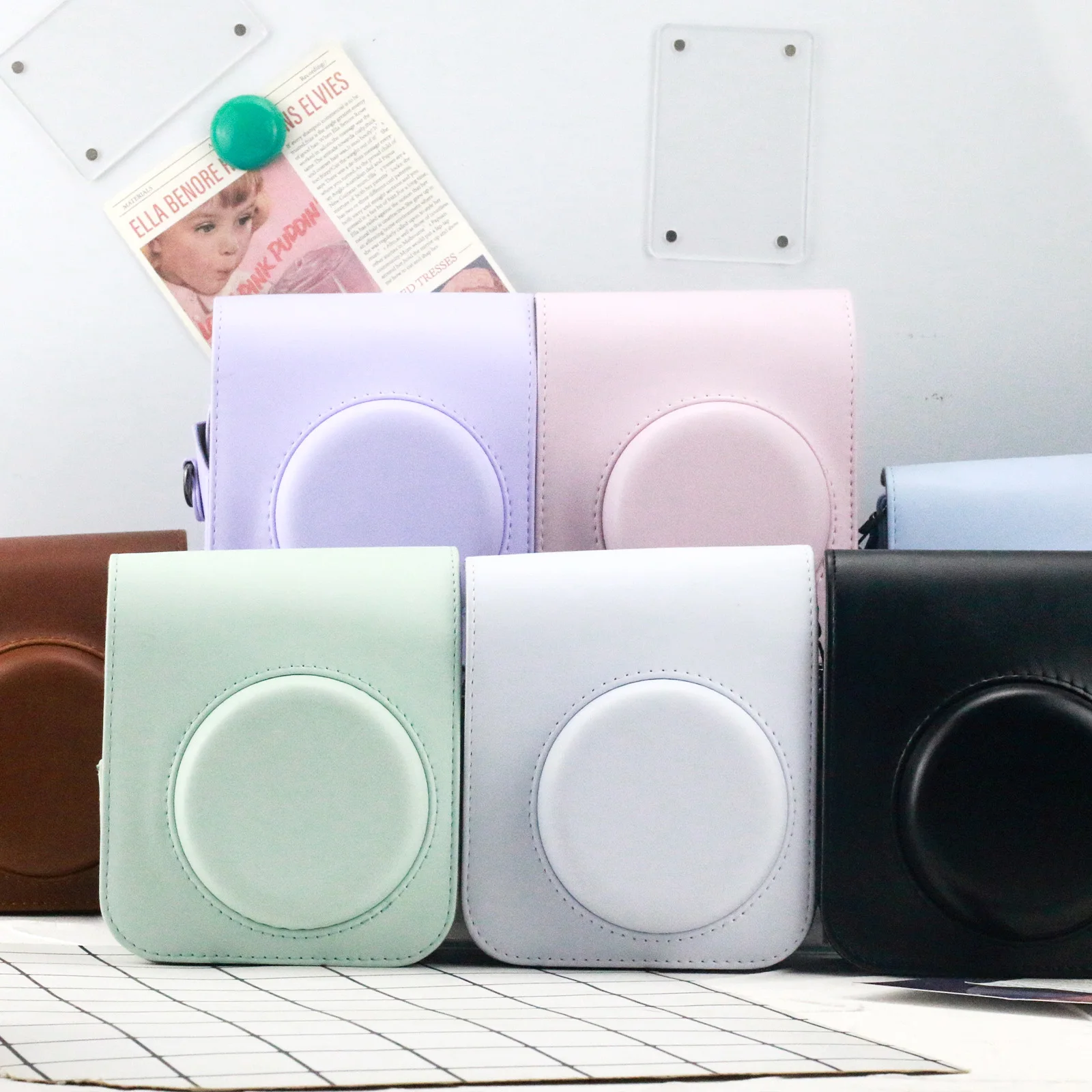 Fuji instax mini 12 camera case PU Leather Bag with Pocket and Adjustable Shoulder Strap