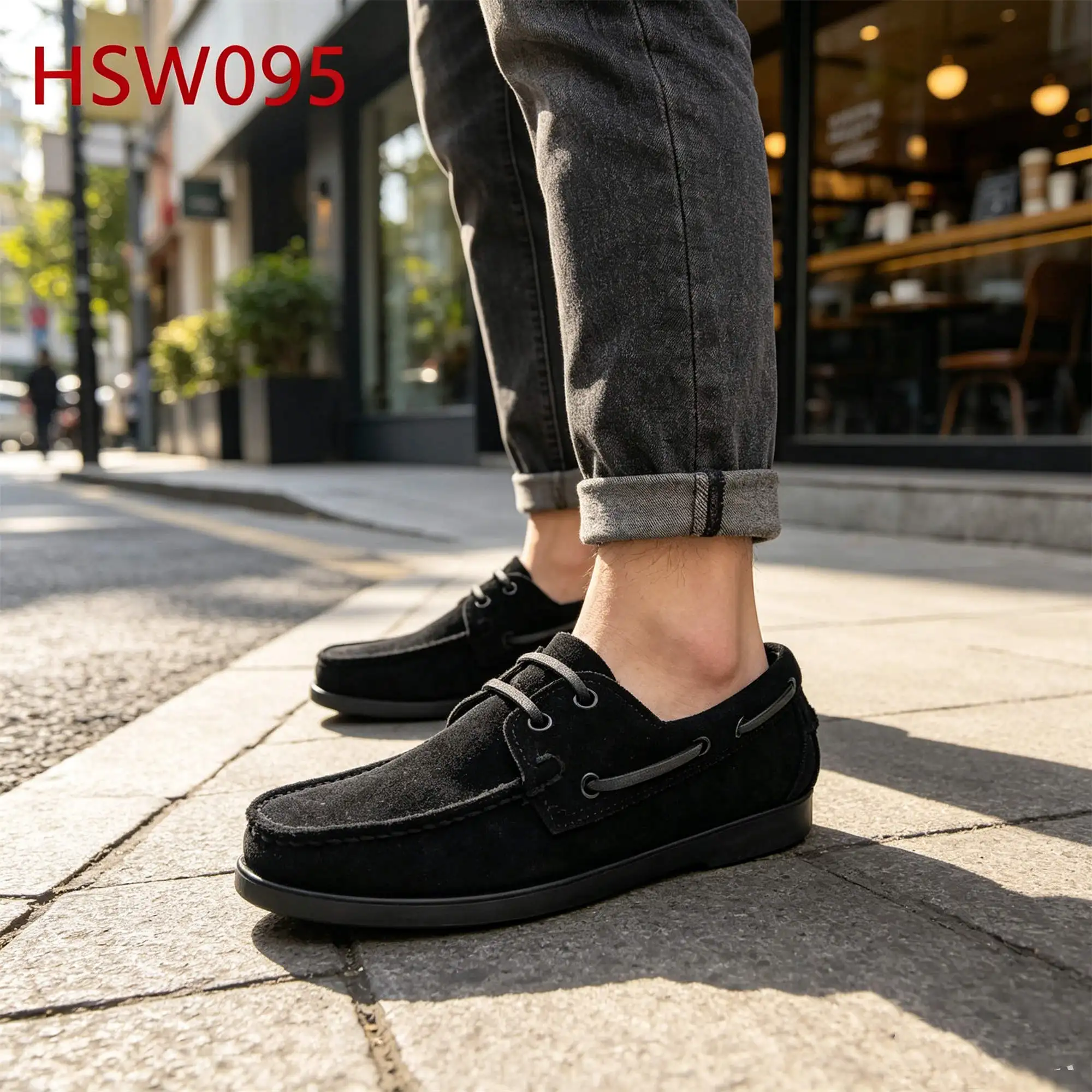 ZYF,full Suede Leather Upper Black/blue/sand Color Flat Boat Shoes Everyday Walking Not Grind Foot Fashion Penny Shoes HSW095