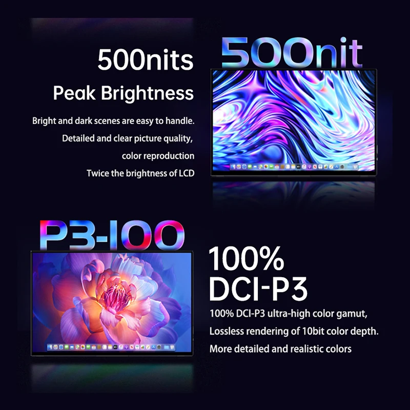 16'' AMOLED Display 16:10 Aspect Ratio UHD 3840x2400p 500nits Aluminum Alloy Material with All in One Stand Portable Monitor