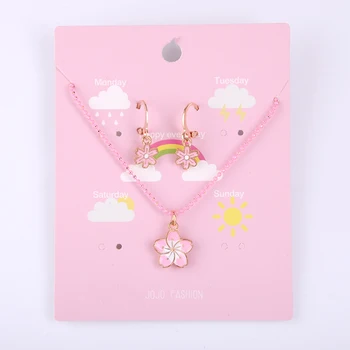 JOJO Factory Direct Amazon Choice Enamel Pink Daisy Earring Necklace Girls Jewelry Set