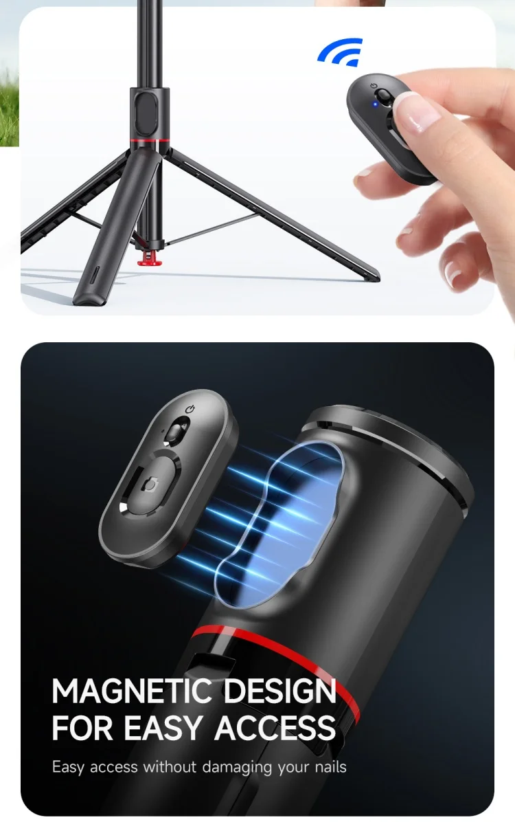 TT01 Compact Auto-Open Phone Holder One-Piece Design Selfie Stick with Automatic Stand up 69-Inch Tripod Stand