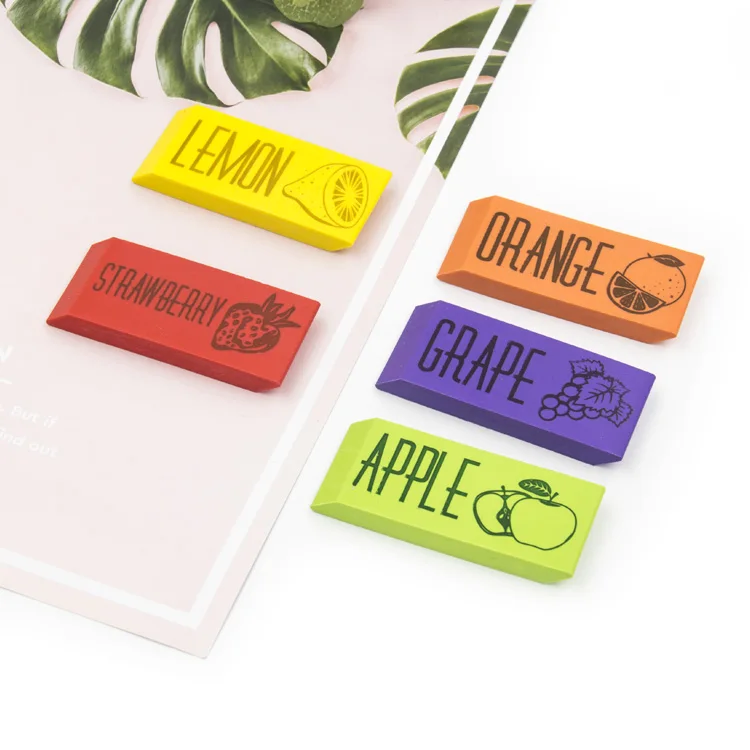 Customized Printing Fruit Smell Promotional 5 Pcs Scented Rubber PVC Eraser Set for Kids and Students
