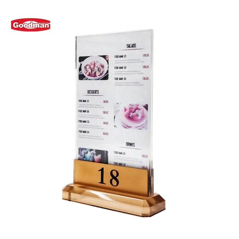 Multiple size rotating  style plastic acrylic menu sign holder restaurant table menu holder supplier